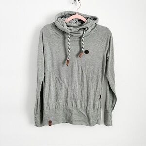 Naketano Heathered Gray Green Cowl Neck Hoodie Top sz Medium